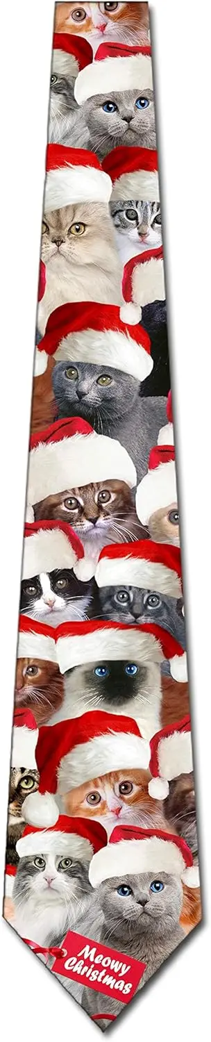 

Cute Santa Hat Cat Tie Mens Meowy Christmas Neckties Men Ties Party Holiday Print One Size Shirt Accessories