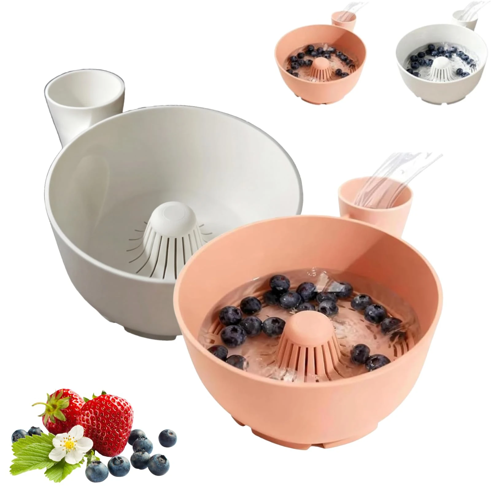 3D-Printed Hydro Bowl Automatic Fruit Washer Spinner with Built-In Strainer Produce Drainer Clean Machine for Home Kitchen Use