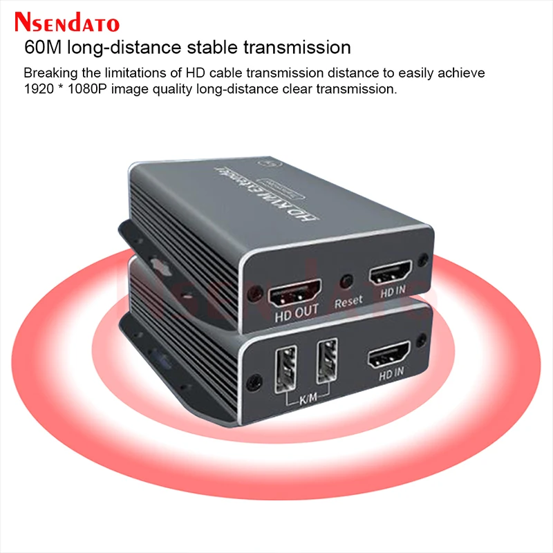 60M HDMI USB KVM Network Extender Over Ethernet 1080P Extender HDMI With loop out for Mouse Keyboard DVD Camera PC To TV Monitor