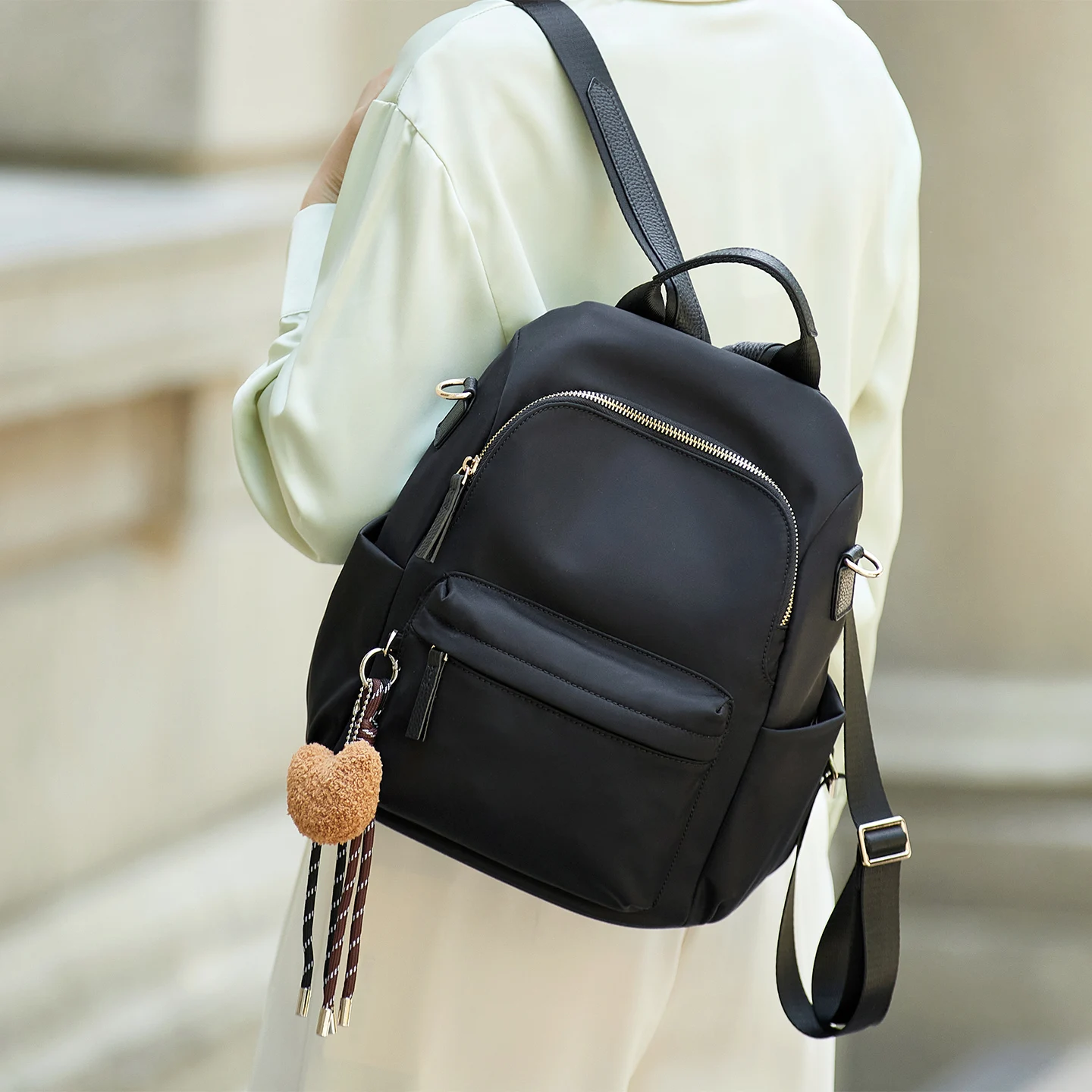 

New Oxford &Leather Female Aesthetic Backpack School Bags Luxury Designer for Girls Women Backpacks Travel Light Weight JH633