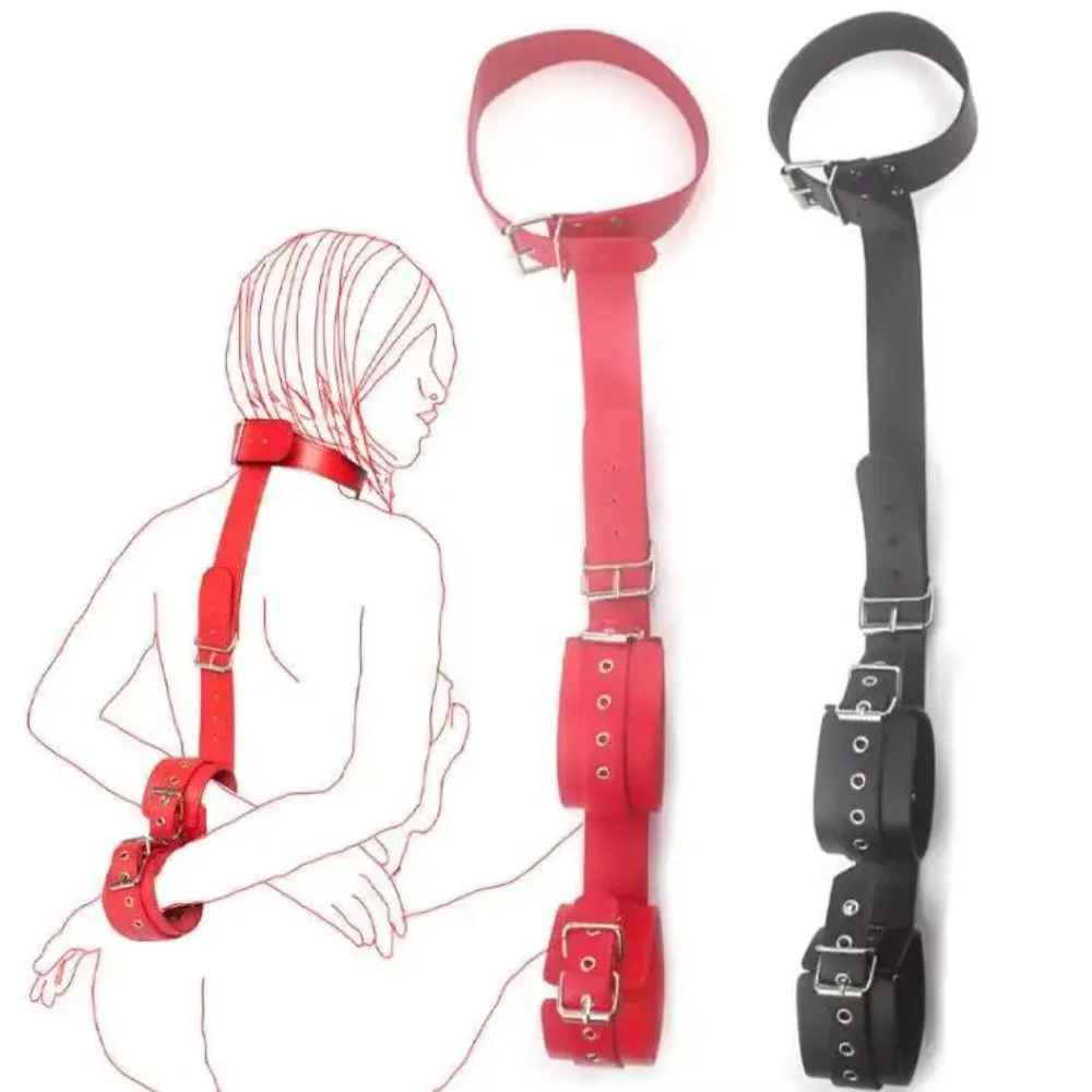 Faux Leather Fetish Slave BDSM Gear Collar Back Handcuffs SM Game Restraint Adult Couple Sex Toys %