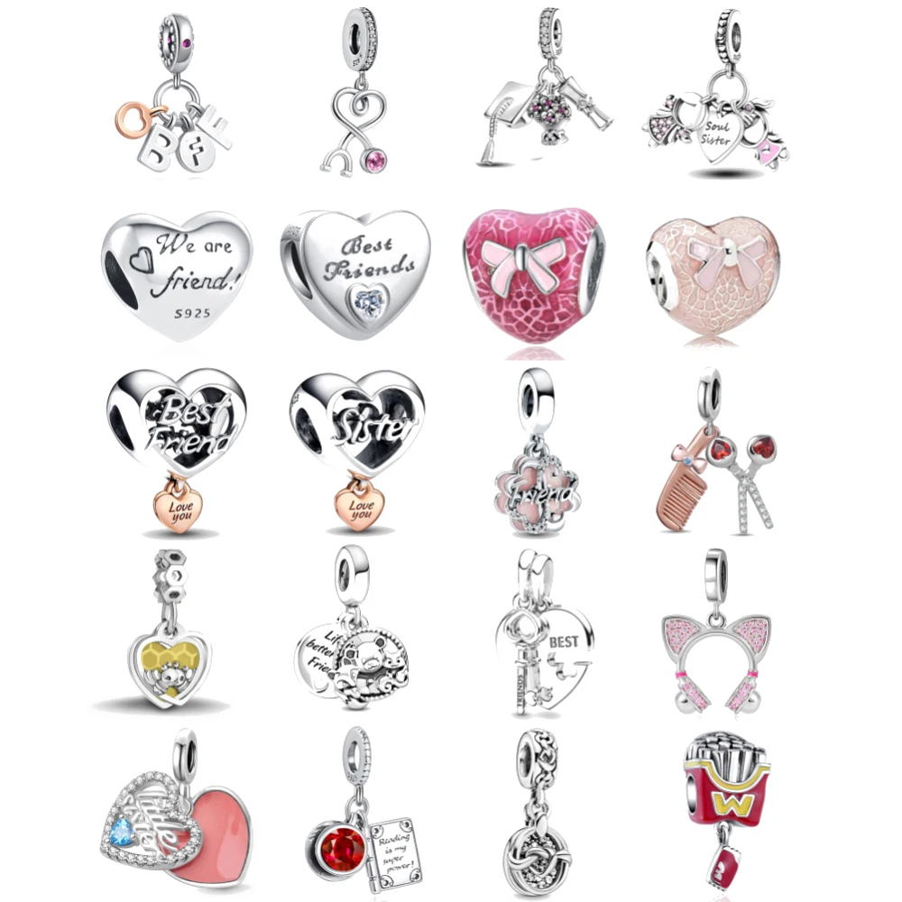 جديد 925 فضة أفضل صديق سماعات سحر of ley 925 سلسلة مطرز صالح الأصلي قلادة سوار DIY بها بنفسك السيدات مجوهرات #1