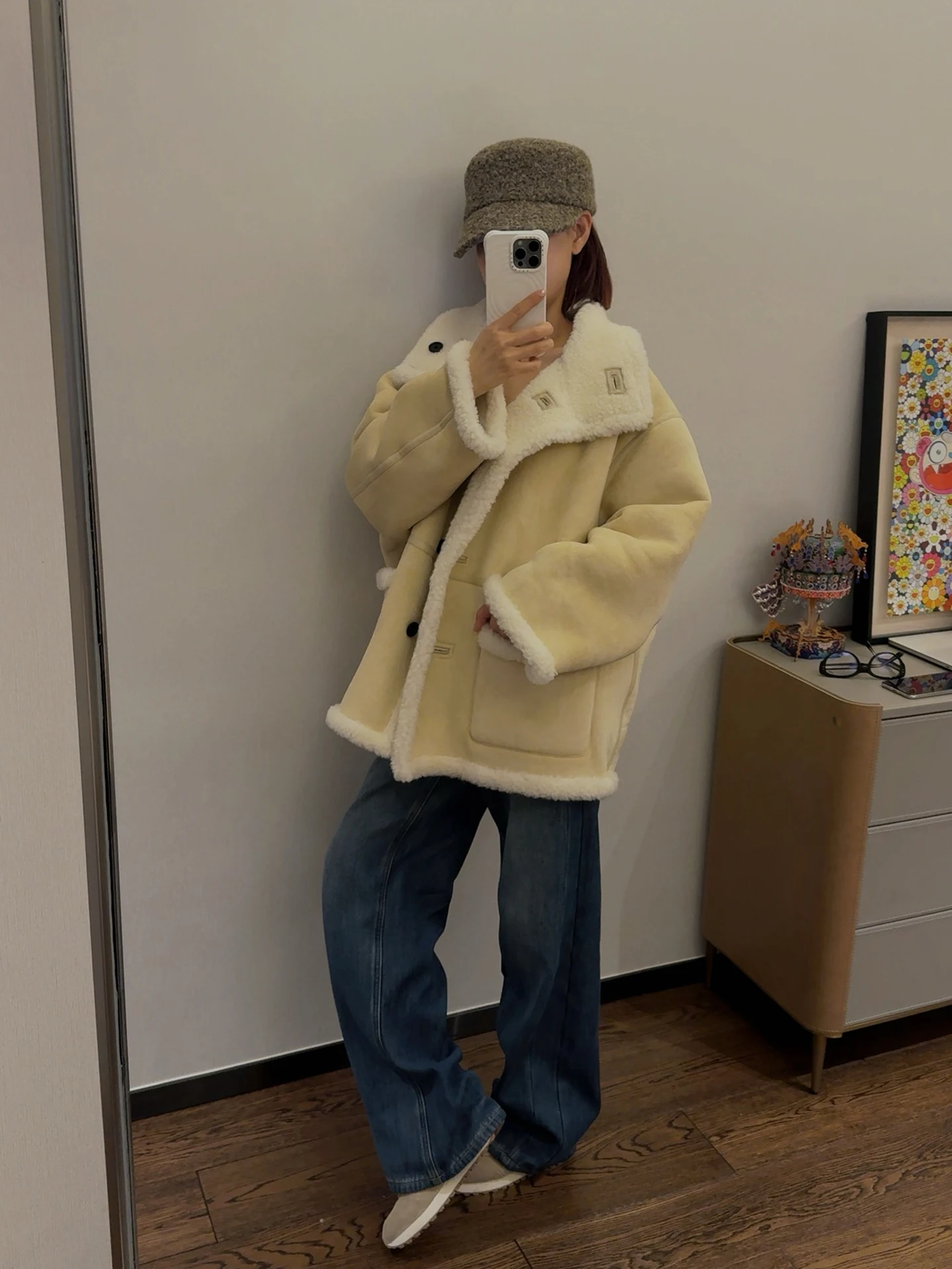 Manteau chaud rétro ASBR en similicuir et fourrure, col montant, double face, épais, style pastoral, pour femme