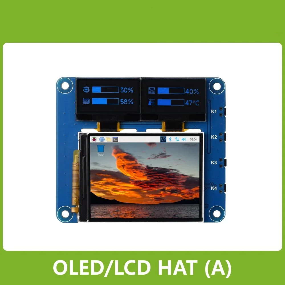 Raspberry Pi OLED/LCD HAT, Onboard 2inch IPS LCD Main Screen and Dual 0.96inch Blue OLED Secondary Screens