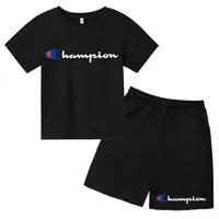 Kids Fashion Summer Leisure Letter Print Breathable T-shirts+Pants 2pcs Suits 2-13 Years Boys Girls Sports Sets Children Clothes
