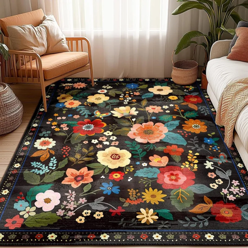 VIKAMA Bohemian style floral carpet, living room fully carpeted, homestay princess room soft decoration carpet bedside carpet