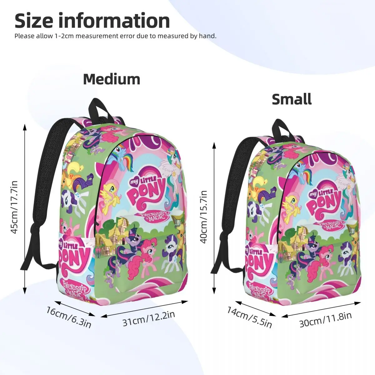 Little Cartoon Ponys Mochila para Homens e Mulheres, Mochila Adolescente Anime, Durável, Ensino Médio, Caminhadas, Viagem, Mochila Amizade, Bolsa de Ombro Laptop