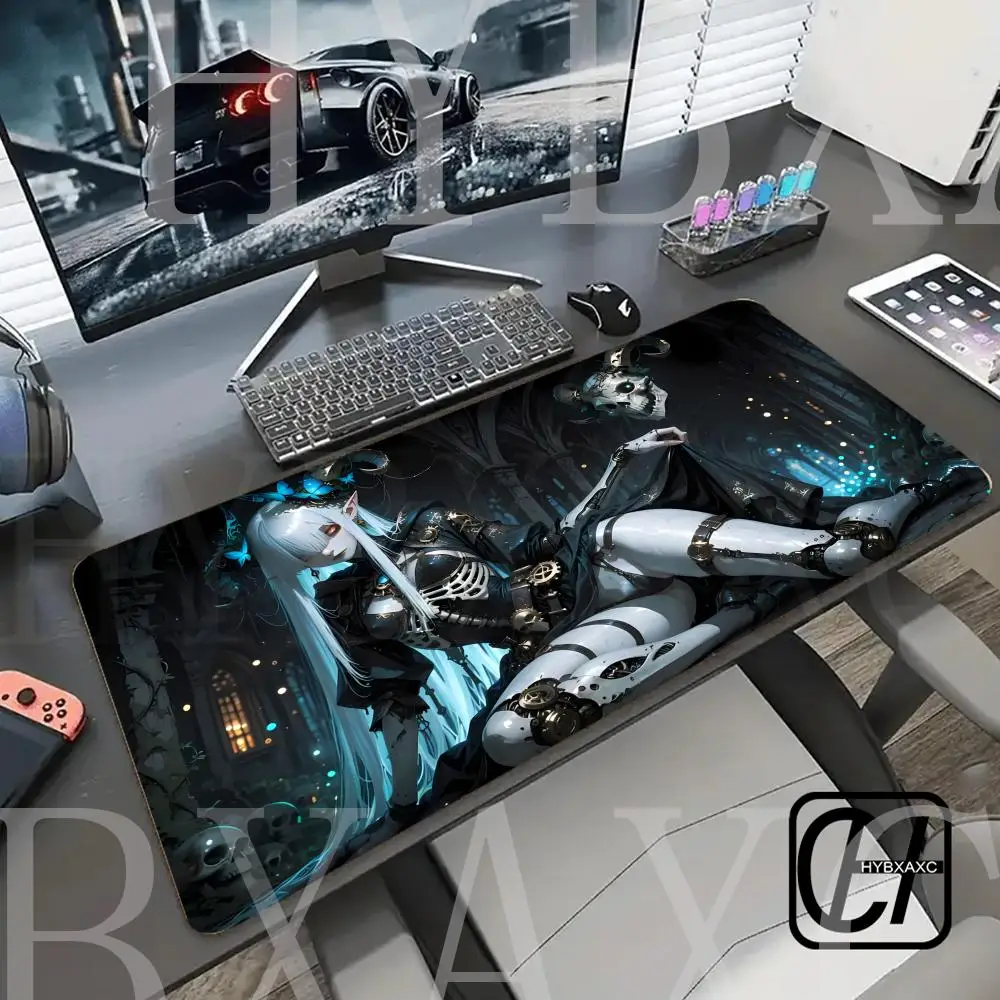 

HYBXAXC Gothic landscape mechanical girl Mouse Pad Cute HD Desk Pad Extended Gaming Keyboard Mats Large 90x40cm Gamer Mousepad