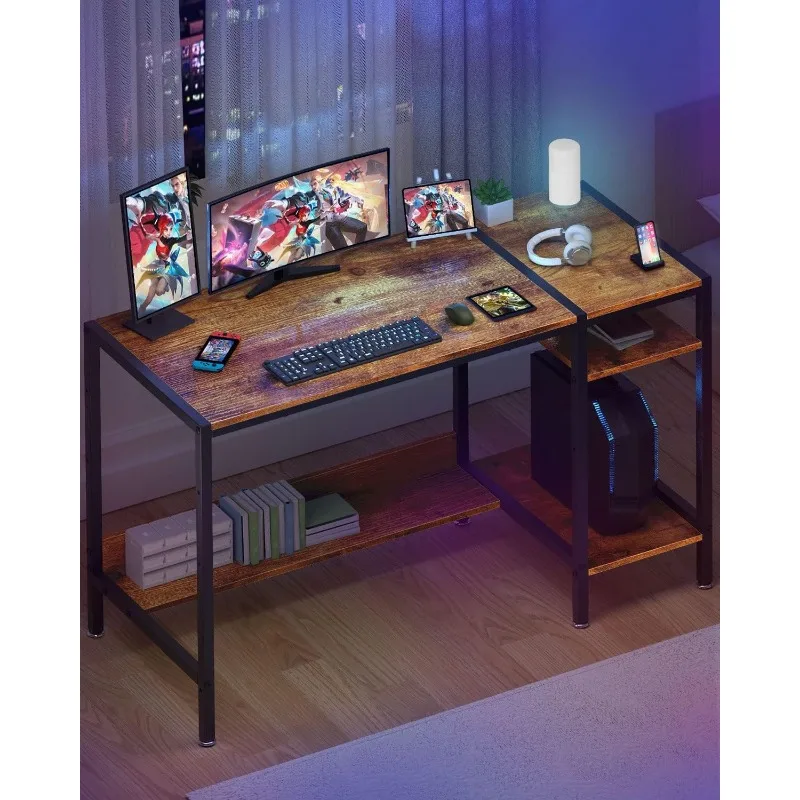 Mesa de computador - Mesa de jogos de 39”, mesa de escritório doméstico com armazenamento, mesa pequena com suporte para monitor, escrivaninha rústica para 2 monitores