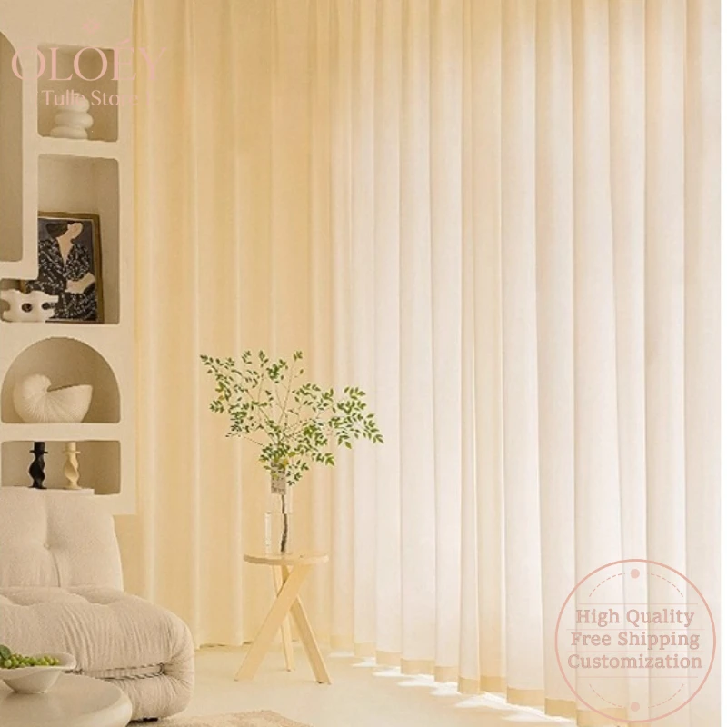 

Кремовая прозрачная занавеска для эркера, светопроницаемая, не прозрачная, защита от солнца, полупрозрачная марля для гостиной, высококачественные марли