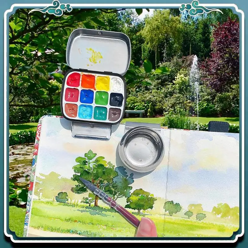 

Portable Mini Tin Box,12-Well Empty Watercolor Palette,Small Paint Storage Kits With Magnetic Clip And Oil Pot Durable A