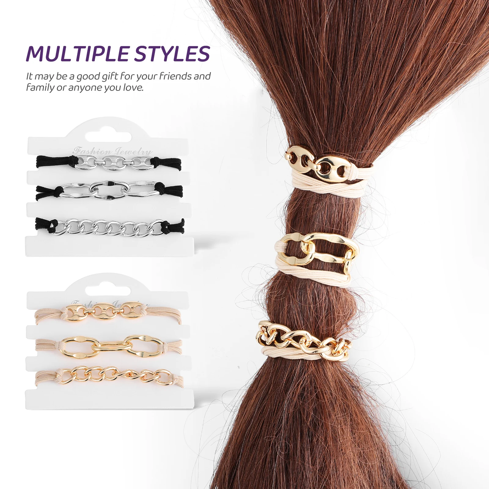 

6pcs Gold Bracelet Ties Hair Scrunchies Metal Women Girls Multipurpose Hair Accessories for Everyday Travel Dating