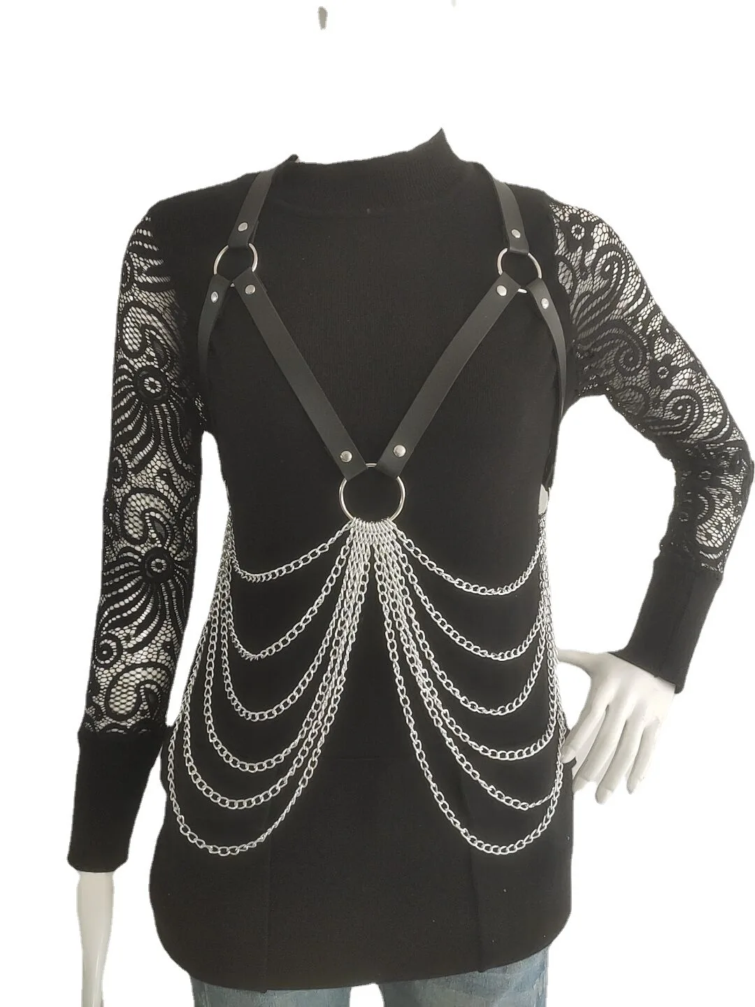 2024 New PU leather splicing metal chain accessories image 2