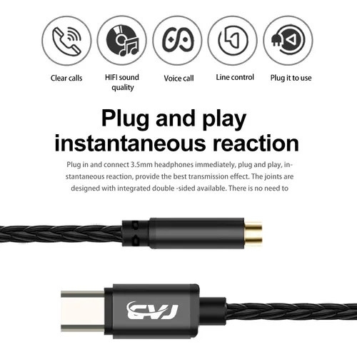 Imagen 2 del producto CVJ-CT-3 DAC tipo C a Chip CX31993 de 3,5mm/4,4mm, Cables chapados en plata, calidad de sonido Hifi, presentación original