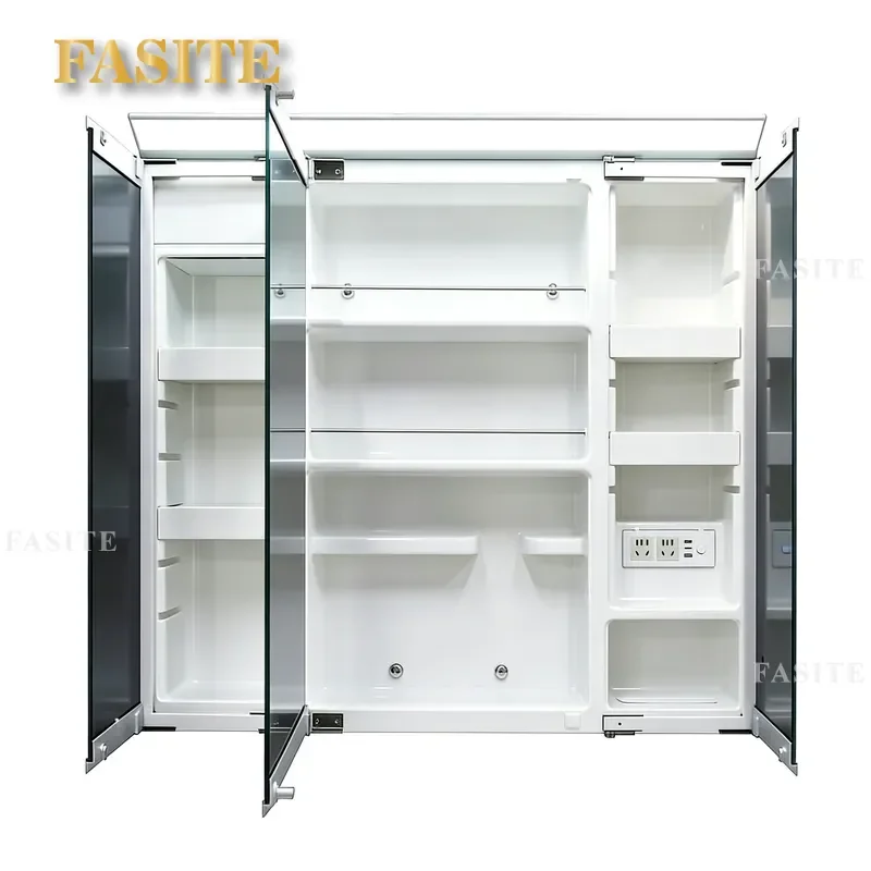 For Bathroom Hotel Home Wall Mounted SMC Three Fold Mirror Cabinet Multi Functional Integrated Storage Vanity Unit Space