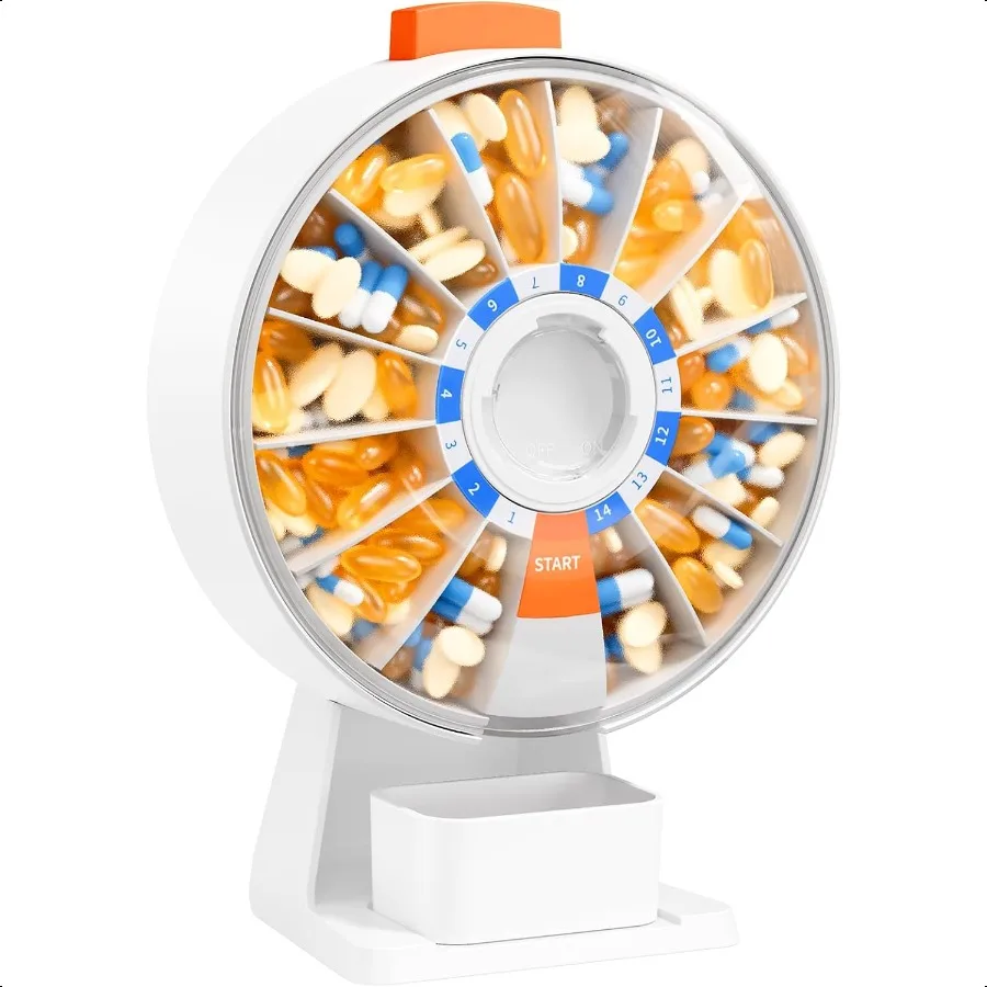 

Pill Dispenser Daily Large Pill Organizer with WallMounted or Standing Use 14 Days Pill Box Push Button Design Weekly Pill Orga