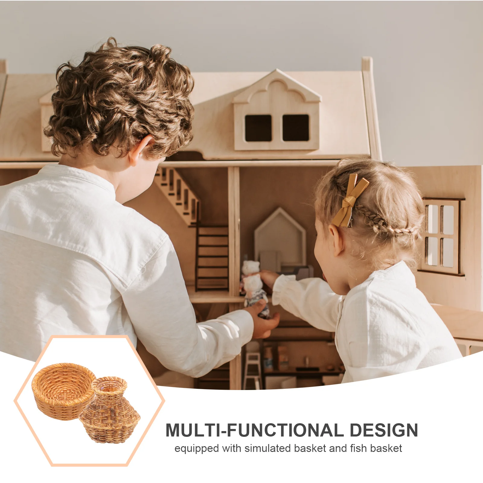 

1 комплект миниатюрной тканой мебели премиум-класса включает корзину и корзину с рыбой для декора кукольного домика, аксессуары, элегантная комната