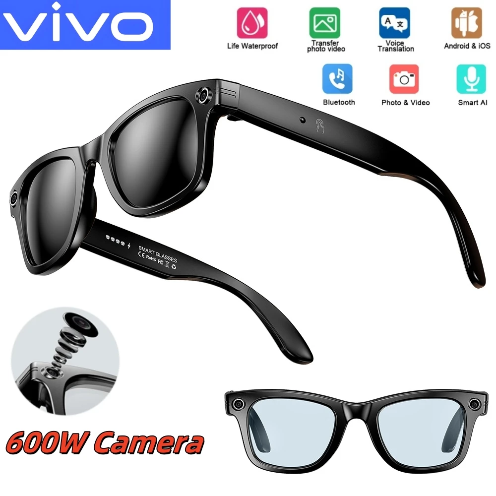 

Умные очки VIVO AI с камерой, солнцезащитные очки, 600 Вт, камера, видеорегистратор, беспроводной Bluetooth-вызов, антисиние очки для мужчин и женщин