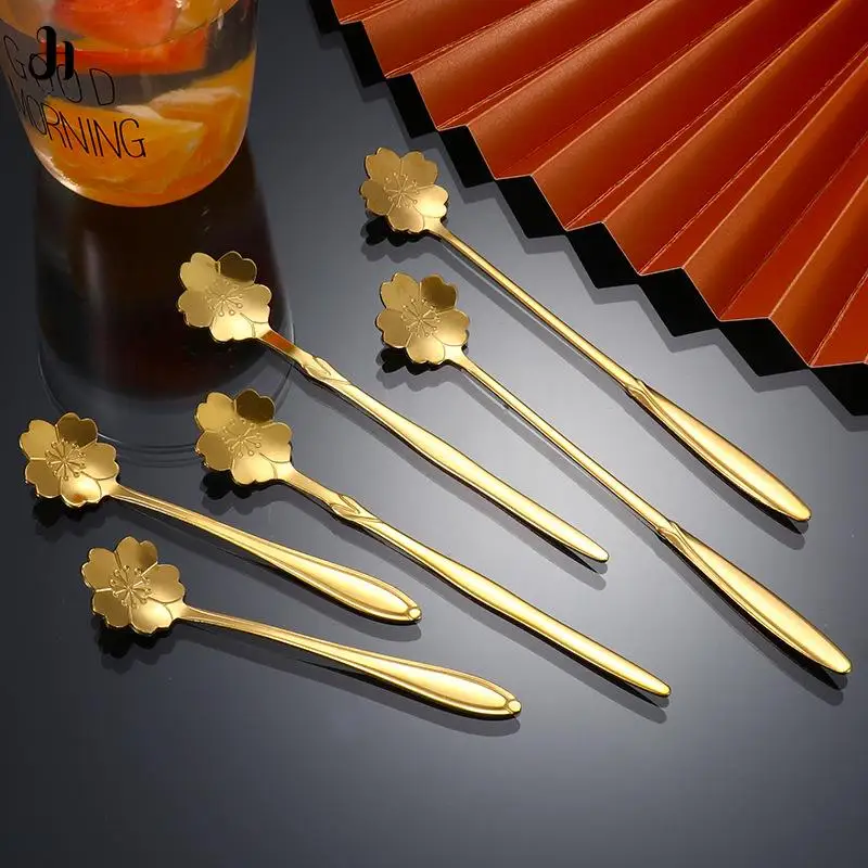 1 pz cucchiaio in acciaio inox ciliegia oro rosa argento cucchiaio da caffè regali di natale accessori da cucina decorazione da tavola