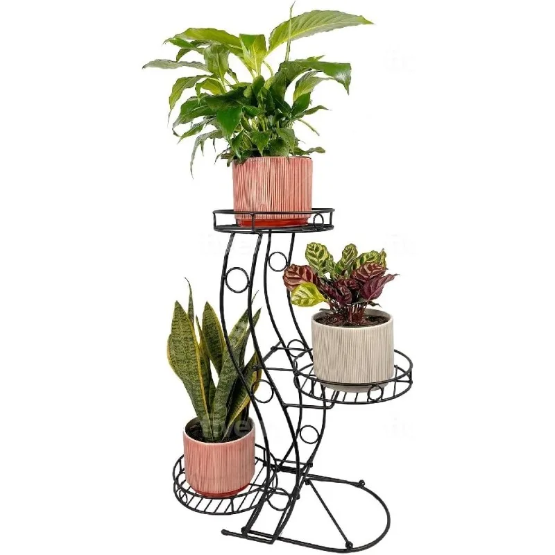 Three Flower Pot Collapsible Plant Stand. No Assembly Required. Tiered Metal Plant Stand, Tri Level Planter Stand