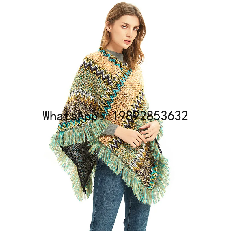 

PYJ spring autumn winter new women's red retro ethnic style travel pullover cape shawl