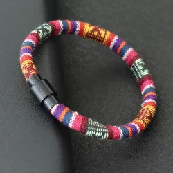 Fashion Rope Bracelet Men Minimalist Magnetic Buckle Attraction Braclet Bohemian Fabric Braslet Bangle Pulseira Masculina Joias