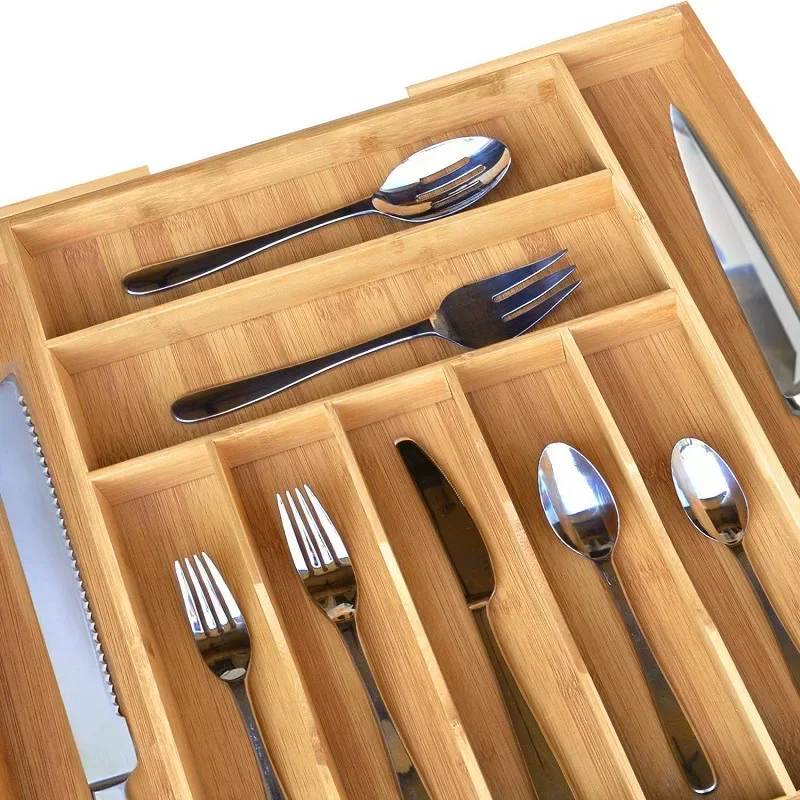 Kitchen Bamboo Tray For Cutlery Organizer Storage Boxes Retractable Spoon And Forks Tray Kitchen Drawer Organizer For Instrument