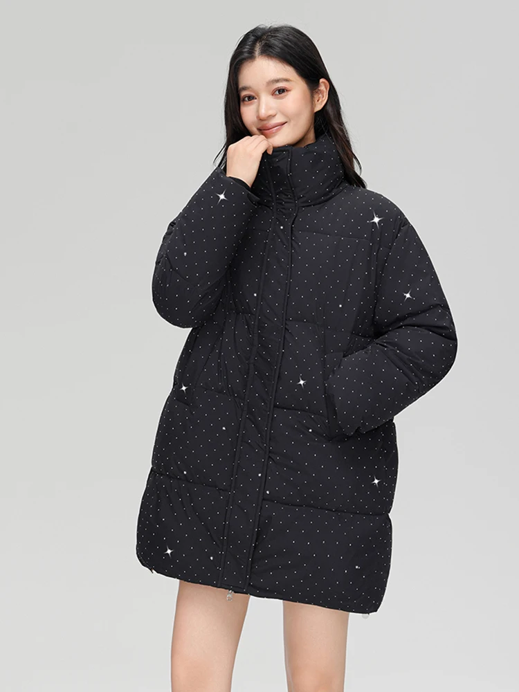 Hiver col montant chaud mi-long coton doudoune femmes blanc canard vers le bas fermeture éclair doudoune femme cordon Parker vêtements d'extérieur