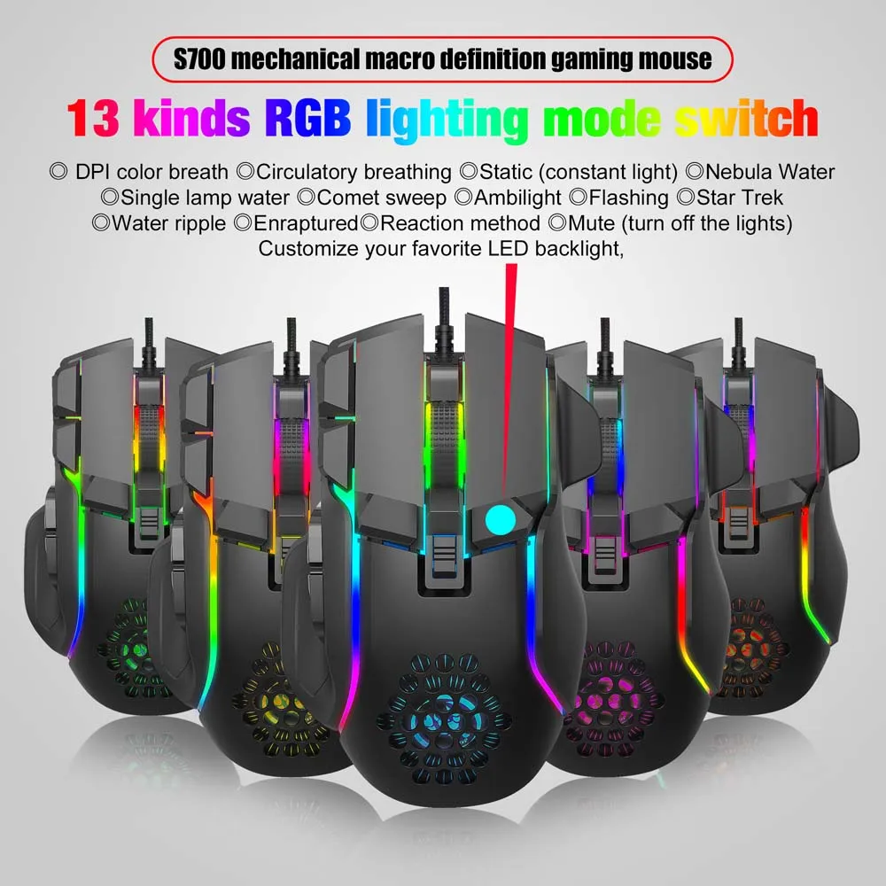 Hollow 12800DPI Mechanical Gaming Mouse Macro Programming RGB Lighting 10 Key Relax Wrist Shortcut Button USB Wired Gamer Mice