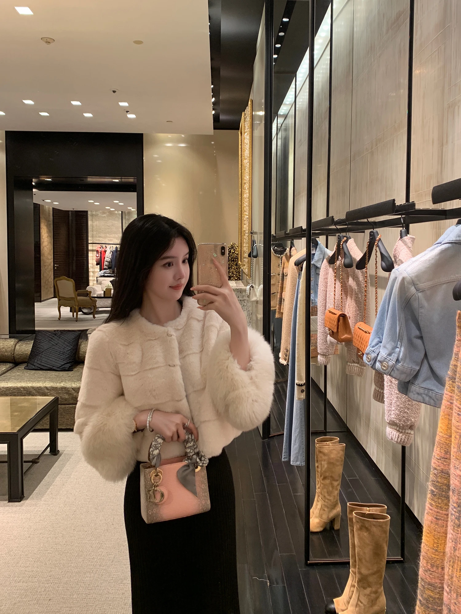 

Ele Fur Sve Quilted Faux Fur Jaet Luxury Warmth Youth Women's Winter Coat Stand Fit Long Sve round Ne