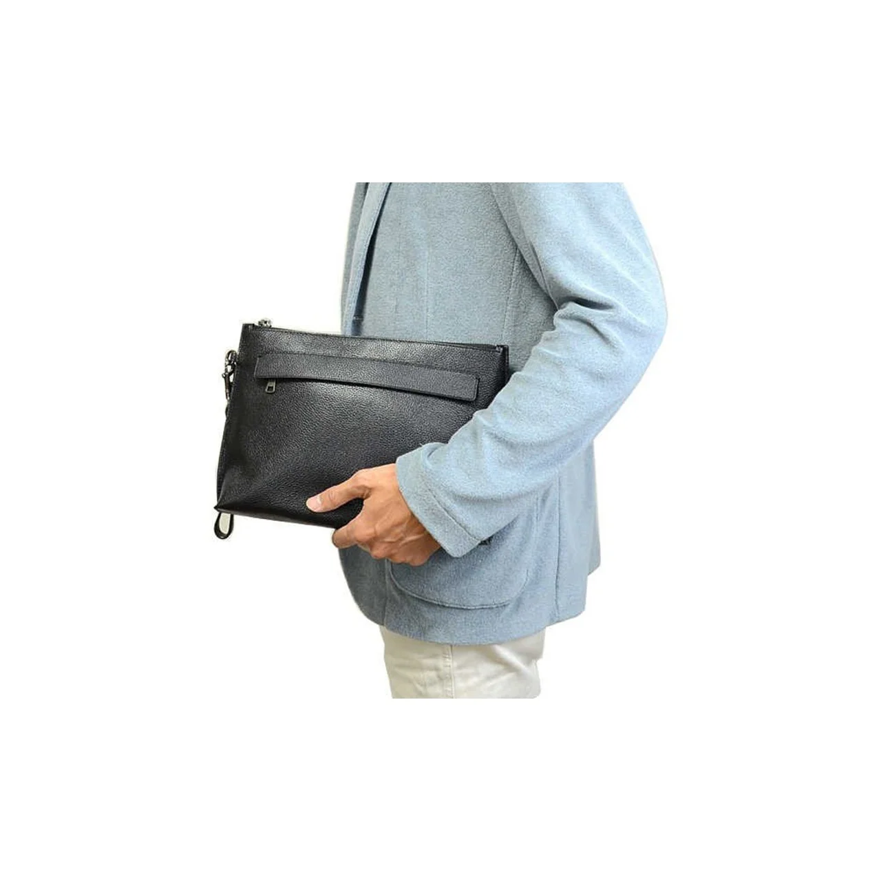 COACH Pouch Polished Pebbled Leather Wrist Bag Clutch Large Men's Black 28614-BLK view 6