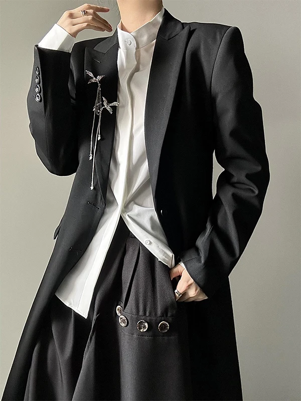 

Slim Fit Long Sle Men Women Bla Spring Autumn High Quali Suit Jaet Faionable Casual Single Breasted Coat