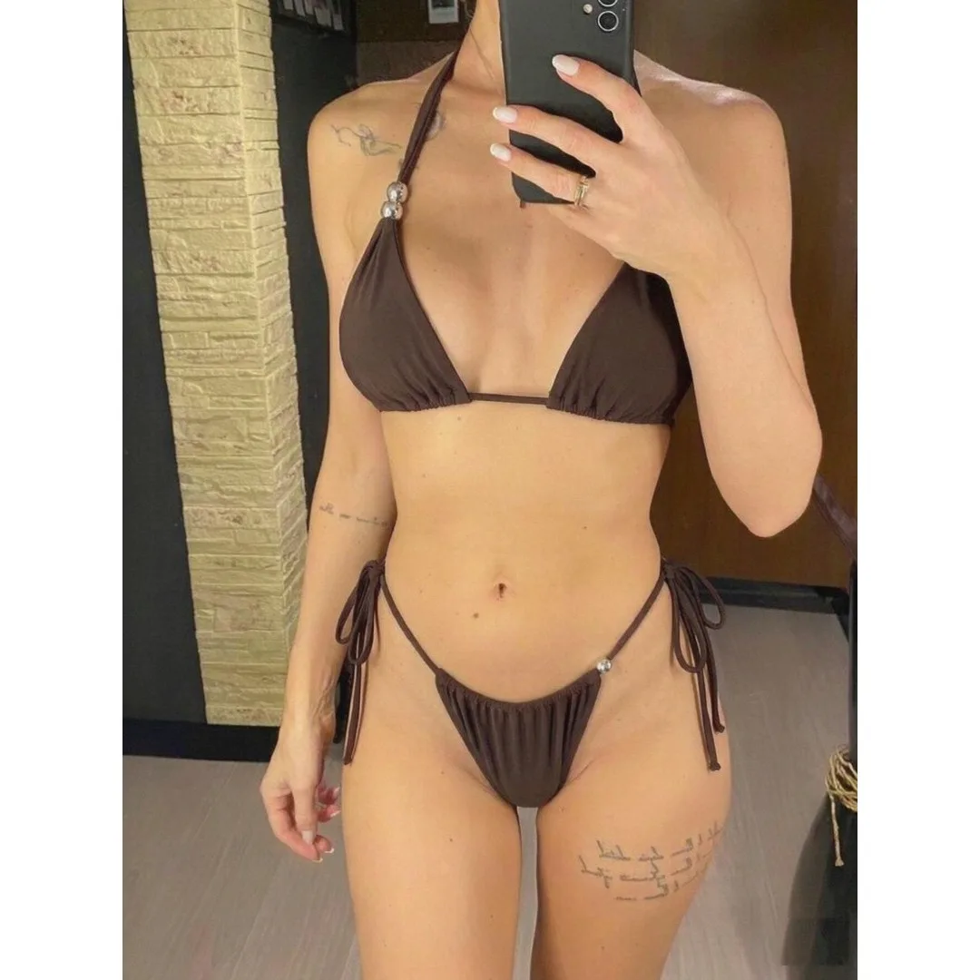 2026 Neuer Sexy Neckholder-Bikini Damen-Badeanzug Zweiteiliger Bikini-Set mit Hohem Beinausschnitt Badebekleidung V8496 – Detail 2