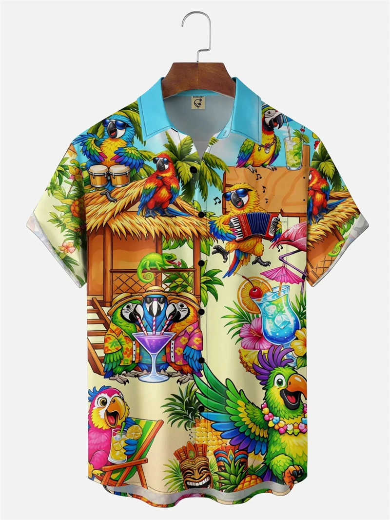 

Funny Hawaiian Shirt For Men Women Cartoon Flamingos Parrots Cartoon Animal 3D Printed 2026 New Summer Short Sleeves Shirts Tops