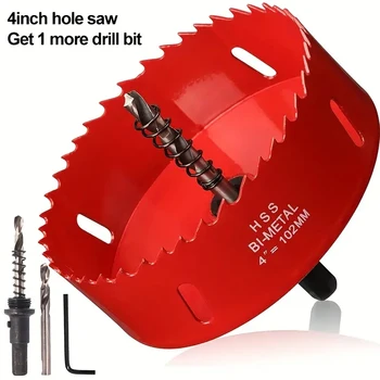 4 inch 100mm hole saw with spindle, heavy duty 38mm deep bimetal HSS 4-inch hole saw blade with positive rake teeth
