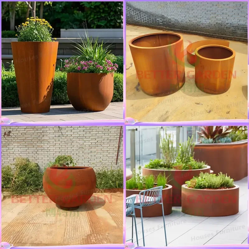 Durable Weathering Steel Flower Pots Garden Outdoor Modern Country Style Eco Friendly Wall Mounted Hanging Planter Home Hotel