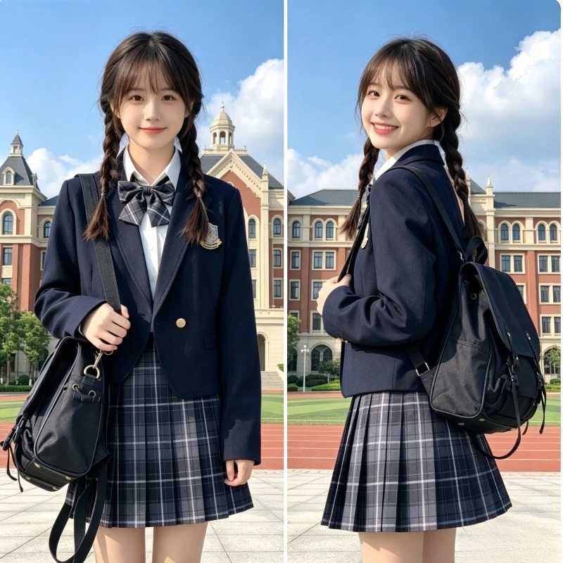 Soot JK School Uniform Set, Japanese College A-Line Pleated Plaid Skirt, Ideal for Graduation Photo and Daily Student Wear