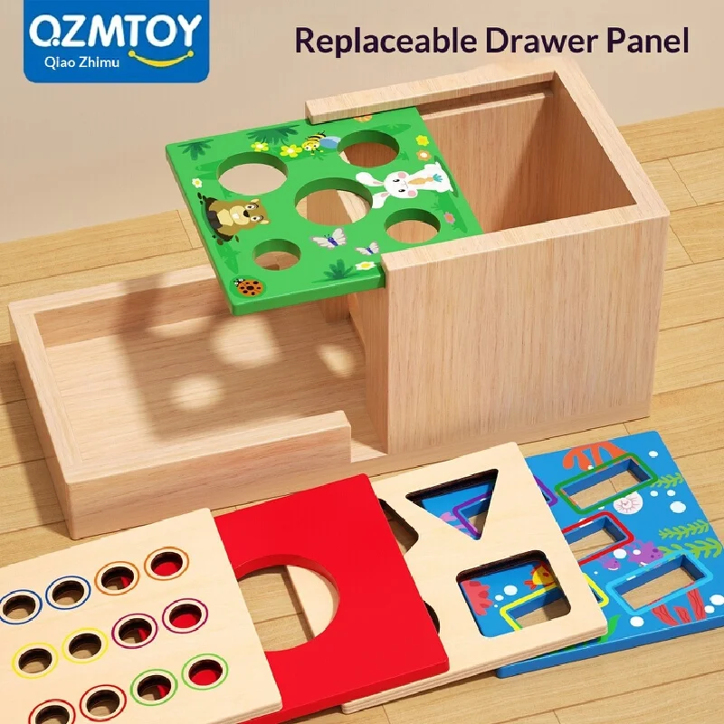 Ozmtoy Wooden Multifunctional Shape Matching Puzzle Box, Color Sorting Educational Game, Early Development Learning Toy
