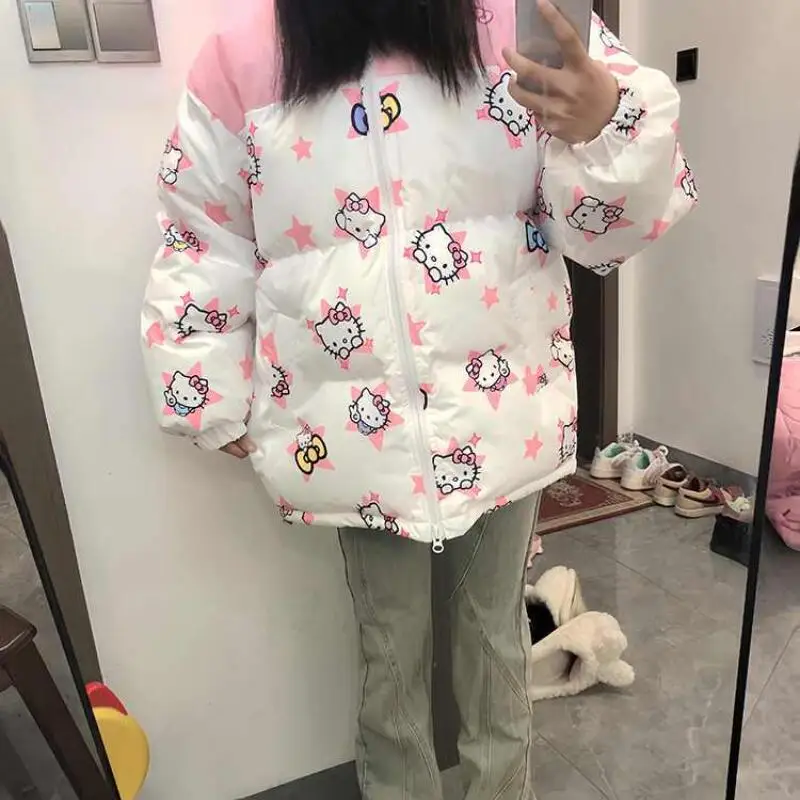

Хлопковые парки Kitty Cat Y2K, зимние женские пуховики, лоскутное свободное пальто на молнии, повседневная утолщенная теплая куртка