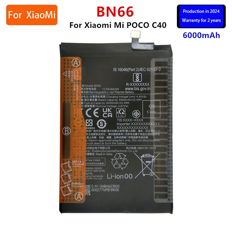 

2024 years Brand New BN66 6000mAh Battery For Xiaomi Mi POCO C40 Phone Replacement Batteries