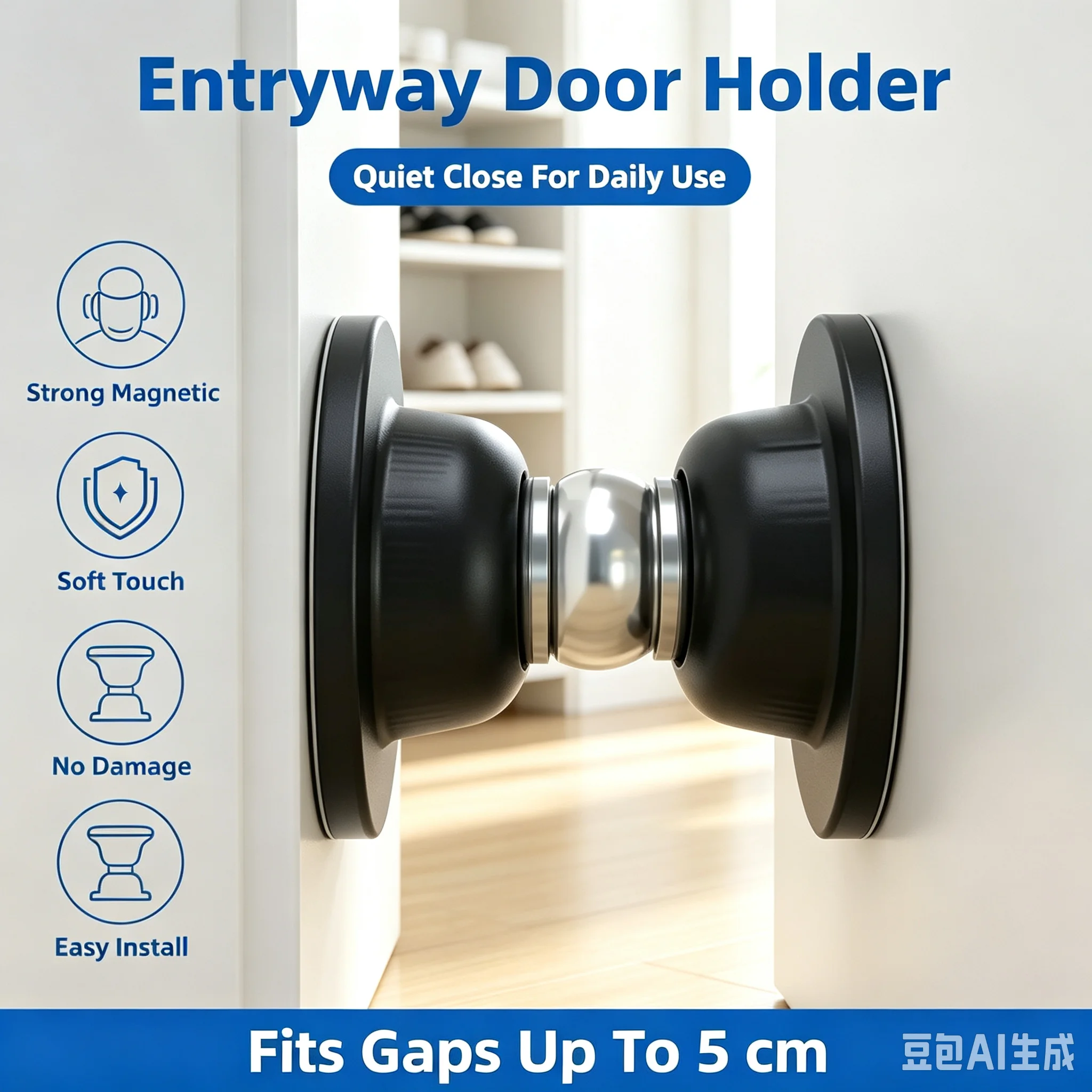 Drill-Free Magnetic Floor Door Stopper, New Silicone Anti-Collision Door Bumper, Strong Magnet Door Catch, Wall/Floor Mount Door