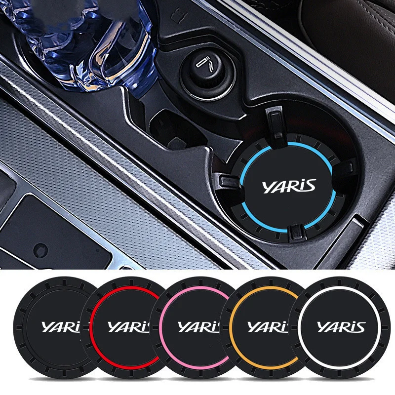 2Pcs Car Coasters Water Cup Slots Non-Slip Mat Waterproof Water Cup Mat Drink Pad Accessories For Toyota Yaris 2004 2008 2018