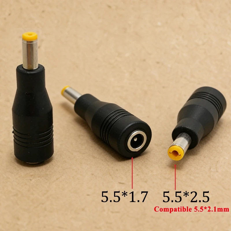 

1pcs 5.5x1.7/5.5*1.7mm Female Jack to 5.5x2.5 (Compatible 5.5x2.1mm) Male Plug DC Power Connector Adapter Laptop Charging Plug