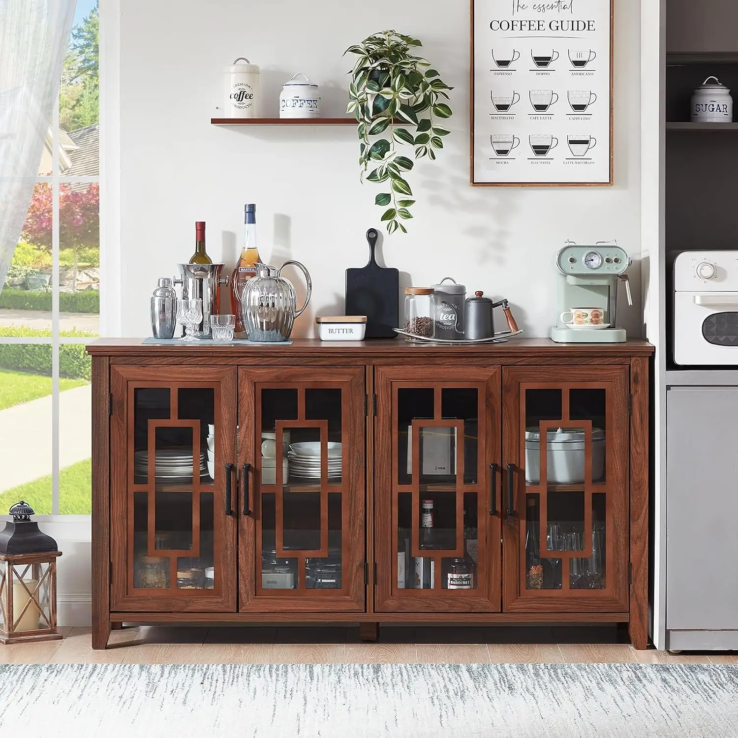 63" Farmhouse Large Sideboard Buffet Cabinet with Storage, Brown, Customized 6