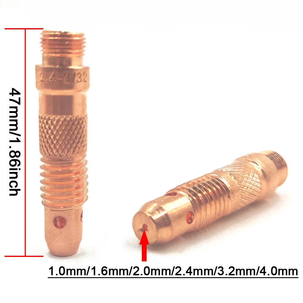 Argon-Schweißbrenner, Verbrauchsmaterial, Spannzangenkörper, 1,0 mm, 1,6 mm, 2,0 mm, 2,4 mm, 3,2 mm, 4,0 mm, WP17, WP18, WP26, WIG-Wolframelektroden, Spannzange – Detail 4