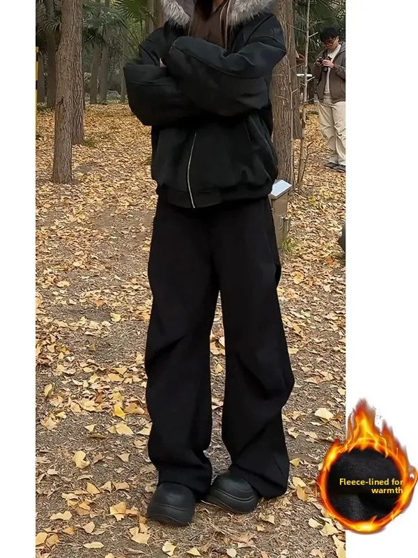 

Мужские плиссированные брюки-клеш American Style с флисовой подкладкой, утепленные, струящиеся, длинные, теплые, широкие брюки для высоких мужчин