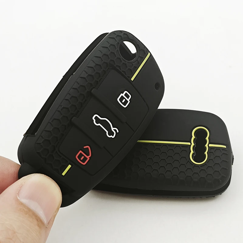 1個 シリコン製キーケースカバーシェル アウディ A4 B7 A6 C6 4F 8V A3 8P A1 A3 Q7 アクセサリー 車のリモートキーホルダー 3ボタン用