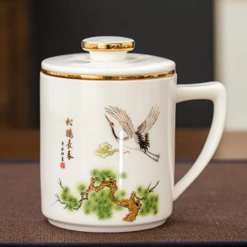 

Chinese Tea Filtering and Separation Cup, Tea Making Cup with Cover Sheepskin, Jade Porcelain, Home Office Cup, Creative