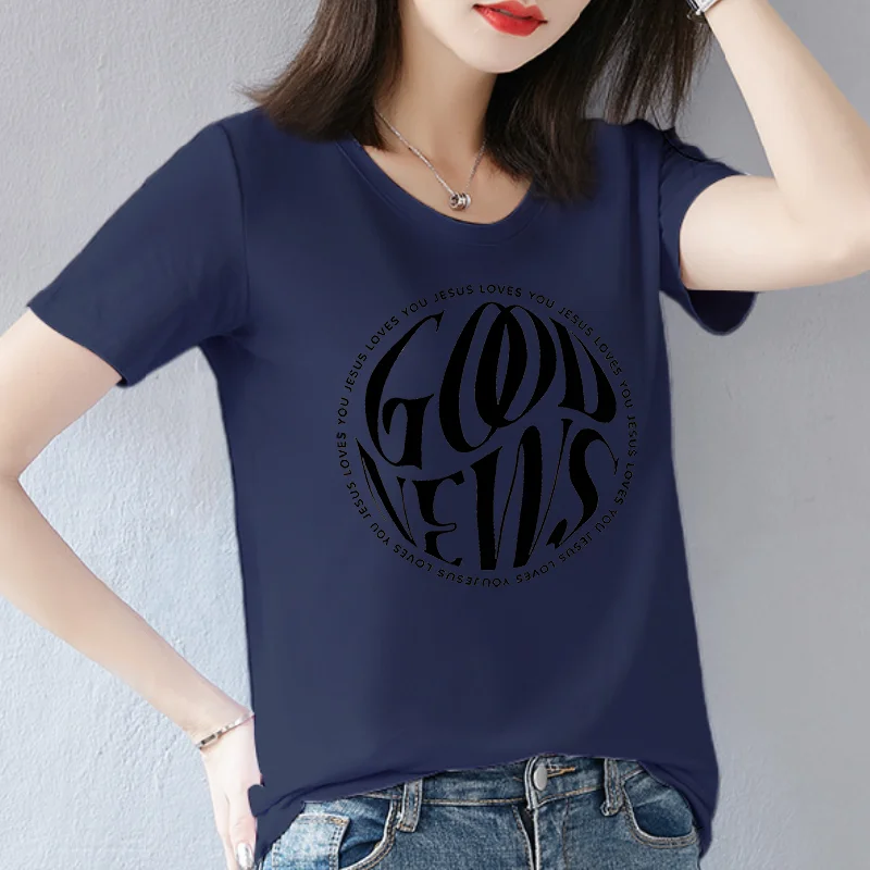 Women's Vintage Crew-neck T-shirt Monogram Print Graphic Short-sleeved Blouse Aesthetic Clothing Summer polyester fabric