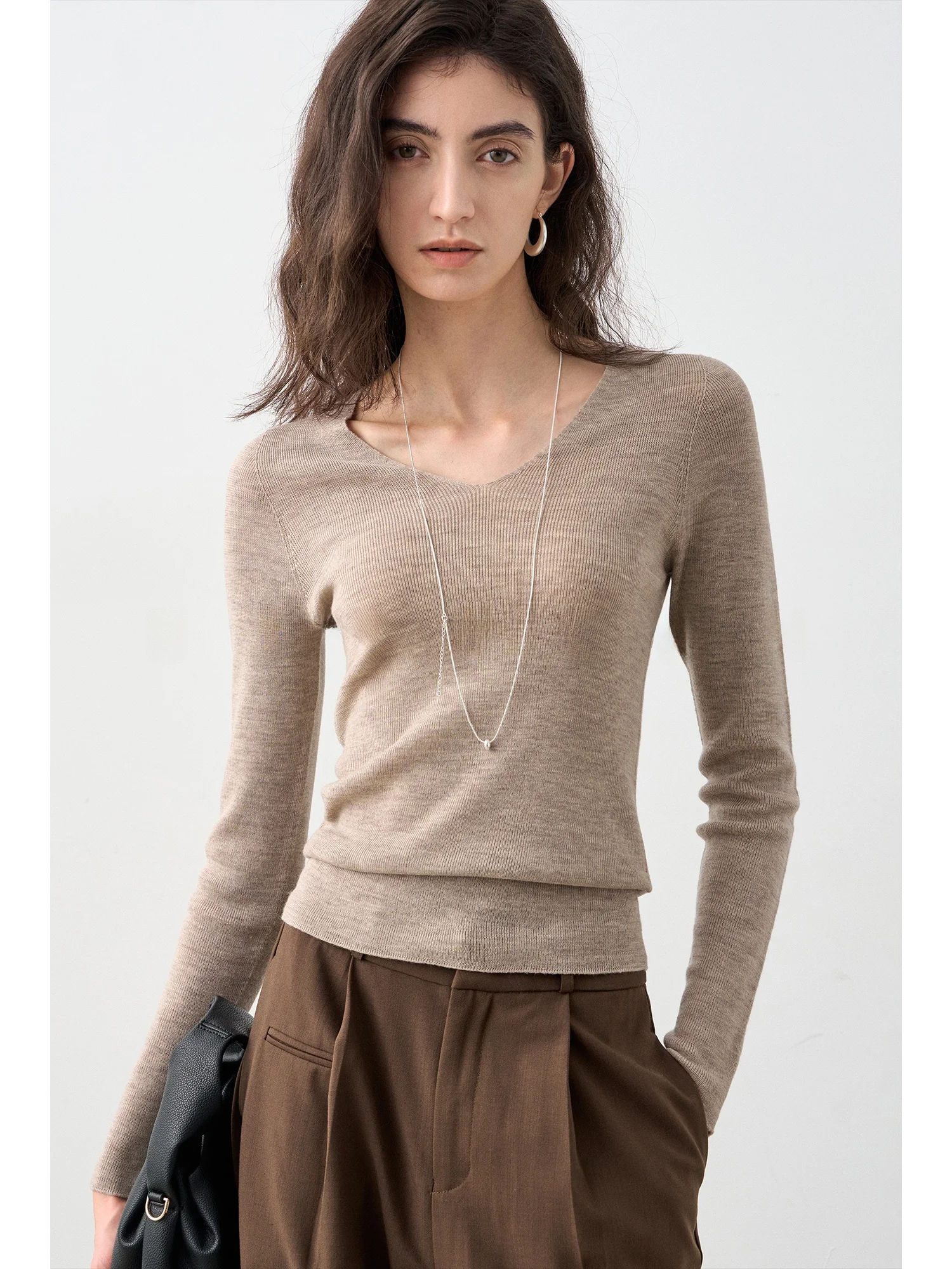 

USEEN Yangzi шерстяной цельный V-Ne Slim Fit вязаный женский универсальный свитер длиной Ele ort для поездок на работу